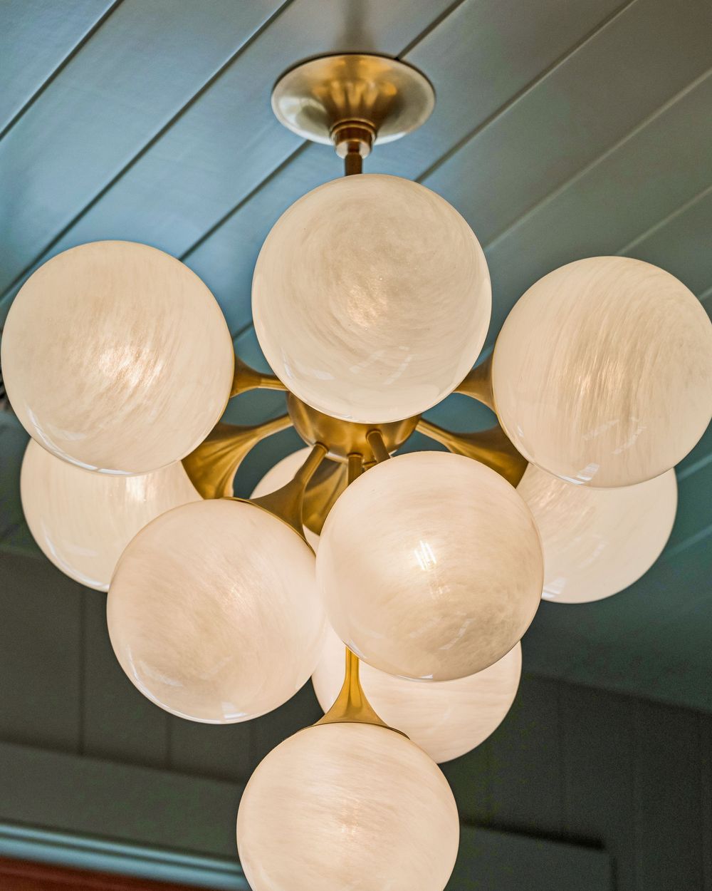 Brass and alabaster globe chandelier